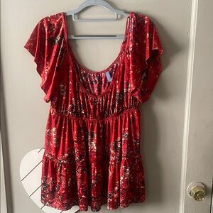 Free People Red Floral Blouse